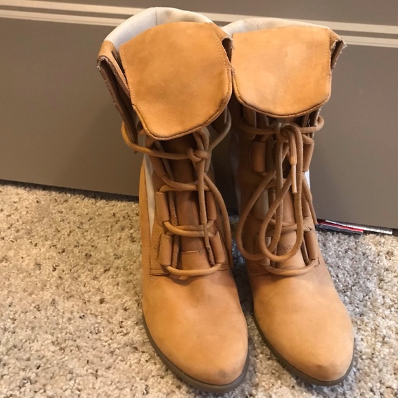 ladies tan heeled boots